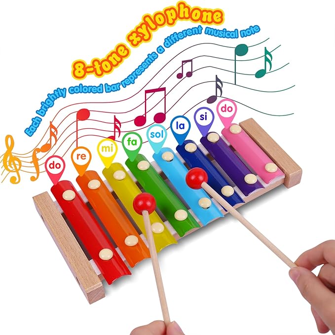 Xylophone for Toddlers 1-3 Kids Musical Instruments for Toddlers 1-3 Baby Kids Wooden Toy Toddler Xylophone for Babies 6 Months and Up Wooden Kid's Preschool Musical Instruments