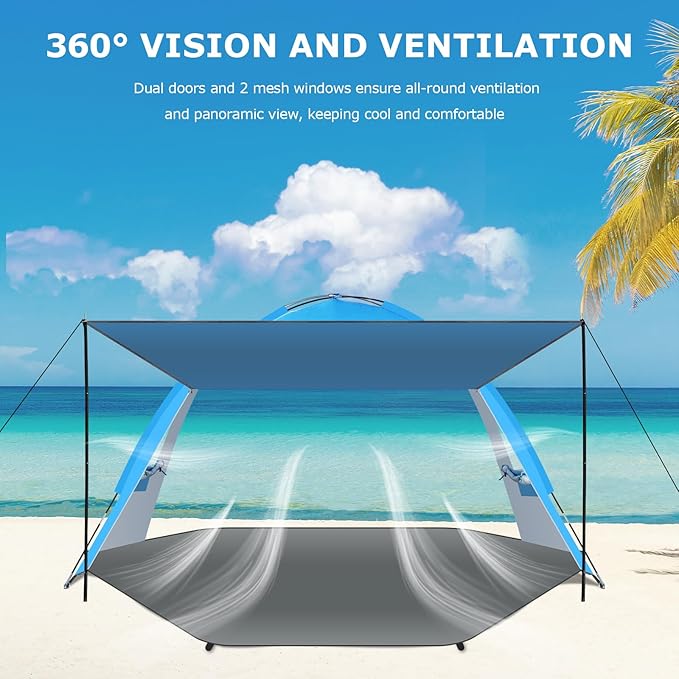 Gorich Beach Tent with Canopy - Easy Setup 3-4/5-6/7-8 Person Portable Sun Shelter, UPF 50+ UV Protection Sun Shade, Lightweight & Compact Beach Cabana for Family Travel