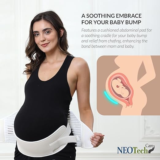 NeoTech Care Pregnancy Support Maternity Belt, Waist/Back/Abdomen Band, Belly Brace (Size S, Ivory Color)