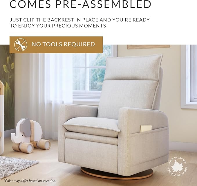 Jaymar Arya Modern Nursery Glider Recliner Chair – Cozy Nursing Chair with 360° Swivel for New Parents, Gentle Motion, Compact Design, High Back & Low Armrests, Canadian Made (Dove Grey/Como Fabric)