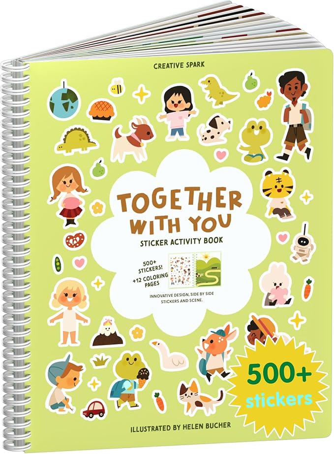 Together with You Sticker + Coloring Book (500+ Valentine's Stickers for Kids & 12 Coloring Pages) Side by Side Activity Book, Fun Road Trip Activity, Cute Craft for Boys & Girls Ages 2-4 4-8, 8-10