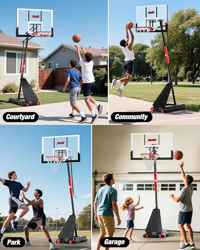Basketball Hoop Outdoor 10 FT Height Adjustable, Portable Basketball Goals Systems with 45" Backboard for Youth Adults Kids - Backyard, Driveway, Indoor Play