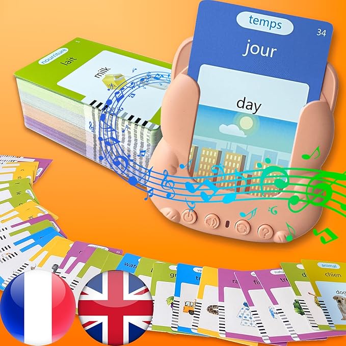 Talking Flash Cards for Kids - French Bilingual English Flashcard for Toddlers 3-12, Test Mode, 510 Sight Words, Audible Pocket Speech, Sensory Toys for Autism, Boys Girls Gifts (French)