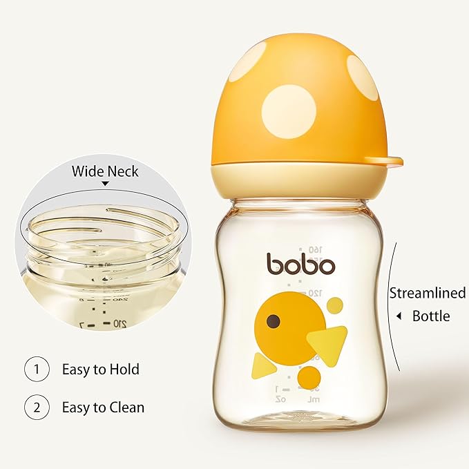 YOHKOH PPSU Baby Bottle Wide Neck, Newborn Anti-Colic Baby Bottle with Natural Response Nipple, Streamlined Body, Easy to Clean (5.4oz (Pack of 4), Yellow)