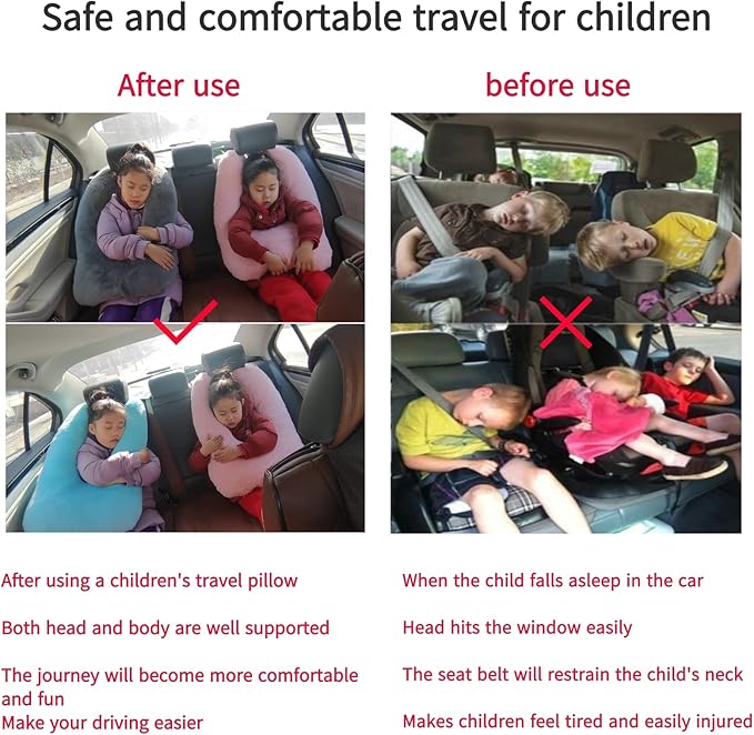 Travel Pillow Car Pillow Kid Car Sleeping The Sleeping Aid for Adults and Kids on Road Trips Kids Travel Pillow Gray