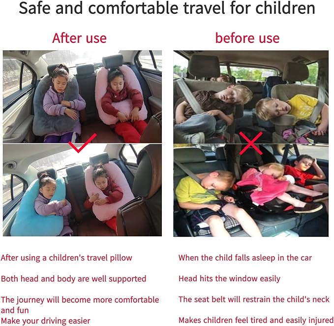 Travel Pillow Car Pillow Kid Car Sleeping The Sleeping Aid for Adults and Kids on Road Trips Kids Travel Pillow Colorful Pink