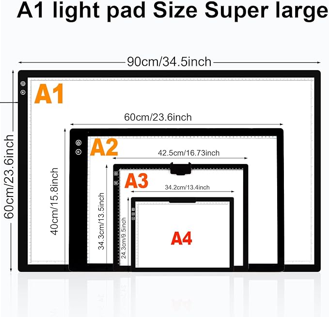 KOBAIBAN Upgrade Rechargeable A1 Light Pad for Diamond Art Painting(35.4''x 23.6''), Extra Large LED Tracing Light Box for Drawing,6000mAh Battery Powered Light Board, Light Table for Artist Sketching
