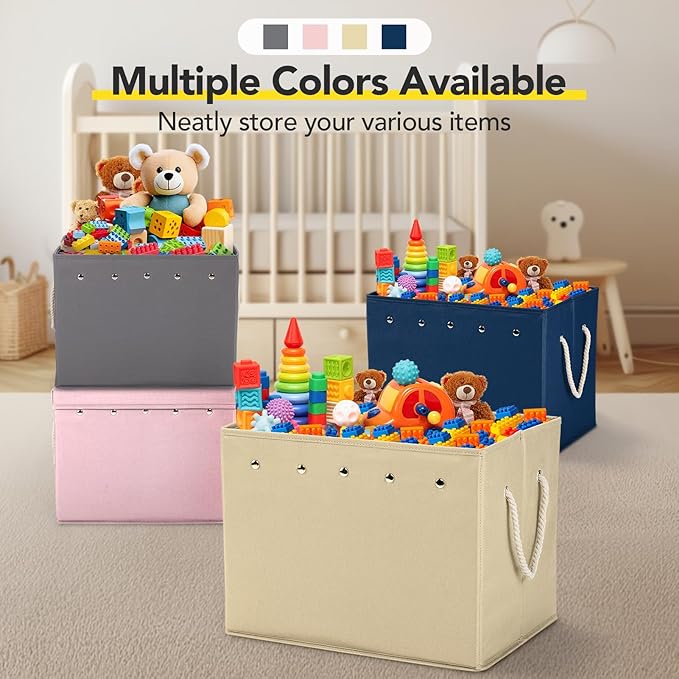 Kids Toy Box Chest Storage with Lid and Big Play Mat for Boys and Girls,Collapsible Fabric Toy Building Bricks Storage Container Organizer Bin with Rug for Playroom and Nursery Organization