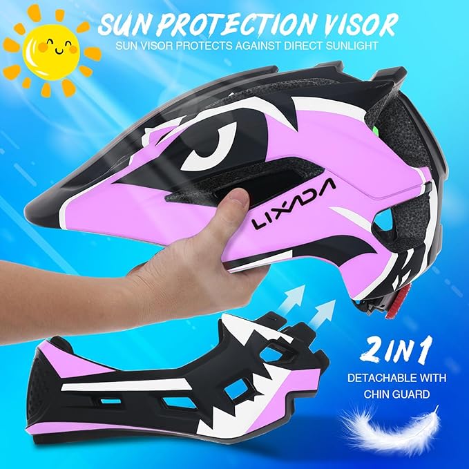 Lixada Kids Bike Helmet Adjustable Detachable Full Face Helmet for Cycling Helmet for Children Bicycle, Skateboard, Scooter, Protective Gear (20.5-22 Inches)