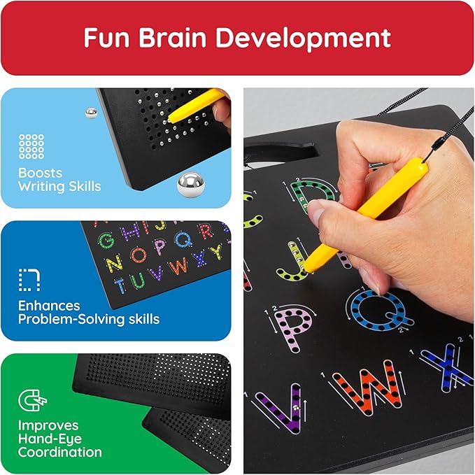 PicassoTiles Magnetic Alphabet Board 12x10 in Dual Sided Learning Pad with Upper and Lowercase Letter Tracing Stylus Pen Reusable Erasable Educational Toy Kids Preschool Montessori Writing Tool PTB03