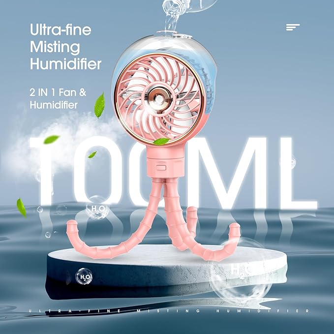 Ausic Stroller Fan with Mist, 100ml Misting Portable Fan for Stroller, Baby Fans with Detachable Tripod, Baby Essentials, Clip on Fans for Crib, Treadmill, Car Seat, Outdoor