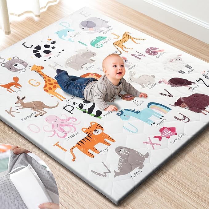 Premium Foam Baby Play Mat 50" x 50" – Removable & Machine Washable Cover, Extra Thick Padding Playpen Mat, Non-Slip Crawling Mat, Easy to Clean for Infants, Toddlers & Babies