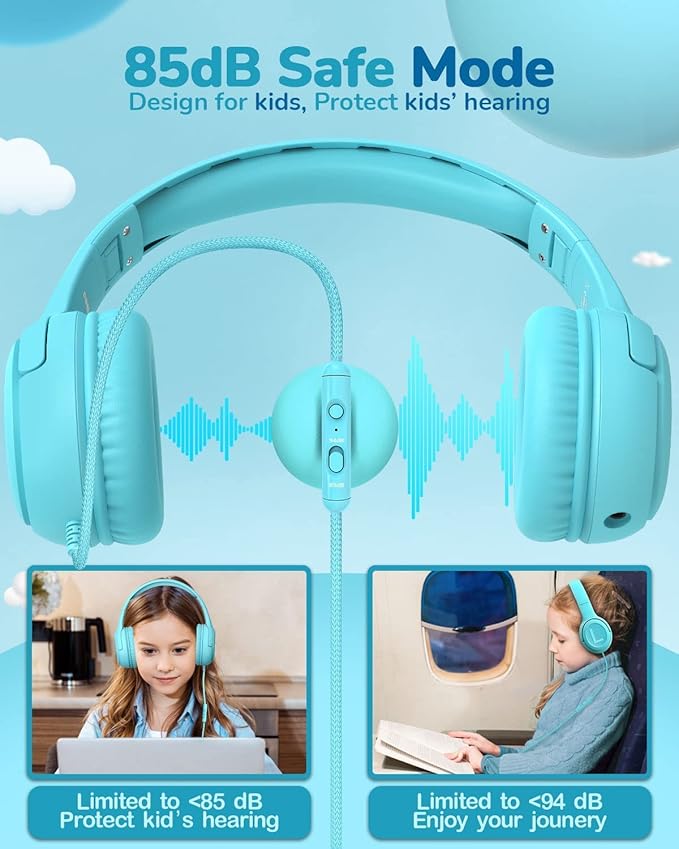 Toddler Kids Headphones Wired - Headphones for Kids Volume Limit 85/94dB Headset 3.5mm Jack Adjustable Foldable Headsets for Girls Boys Children Teens Pad Smartphones School