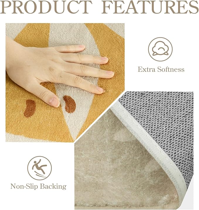 LLahome Boho 3x5 Washable Area Rug - Small Non-Slip Low-Profile Soft Rugs for Bedroom Living Room, Ultra-Thin Botanical Print Indoor Modern Carpet for Entryway Laundry Room Kitchen Office, Tan