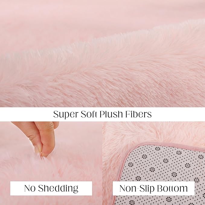 Soft 8x10 Pink Rug, Fluffy Area Rugs for Living Room, Plush Area Rugs for Bedroom, Non-Slip Indoor Carpet for Nursery, Study Room, Kids Room, Room Decor