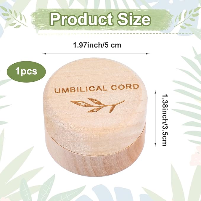 Umbilical Cord Memorial Box Engraved Wooden Round Newborn Wood Case Baby Keepsake Tooth Box Fetal Hair Memorial Storage Container Carved Baby Fetal Hair Case for Babys Shower Pregnancy Christen Gift