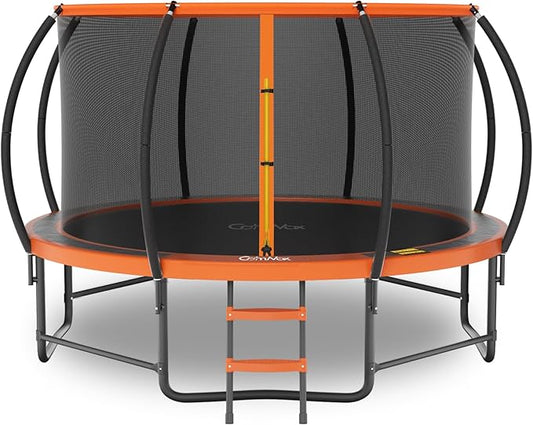 14FT 12FT 10FT 16FT Trampoline with Safety Enclosure, Anti-Rust Coating – ASTM Certified, Heavy-Duty Outdoor Trampoline with Ladder – for Kids & Adults