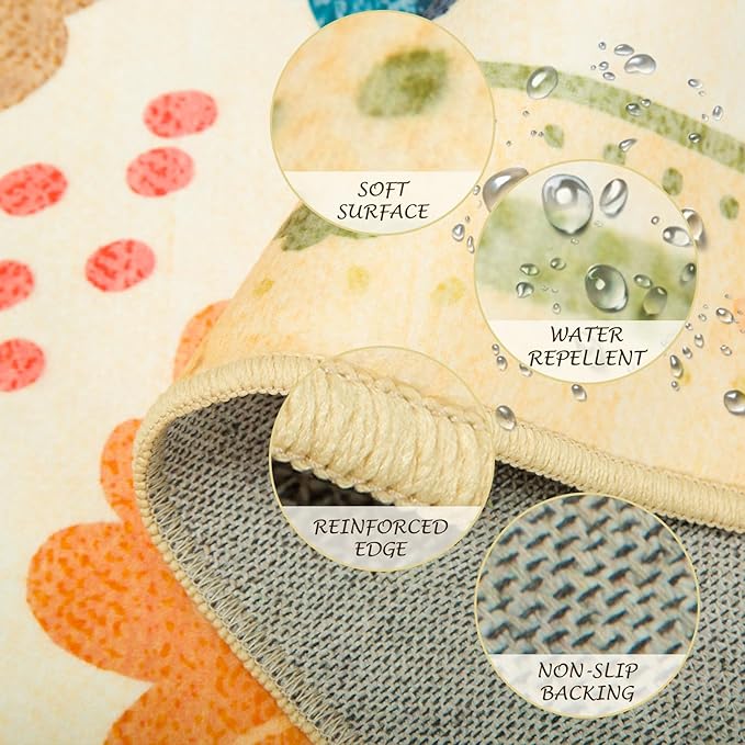 Floral 2x8 Area Rug Machine Washable Soft Print Boho Carpet Non Slip Doormat Low Pile Flower Area Rugs for Living Room Bedroom Nursery Kitchen Dining Room Indoor-Ivory/Yellow