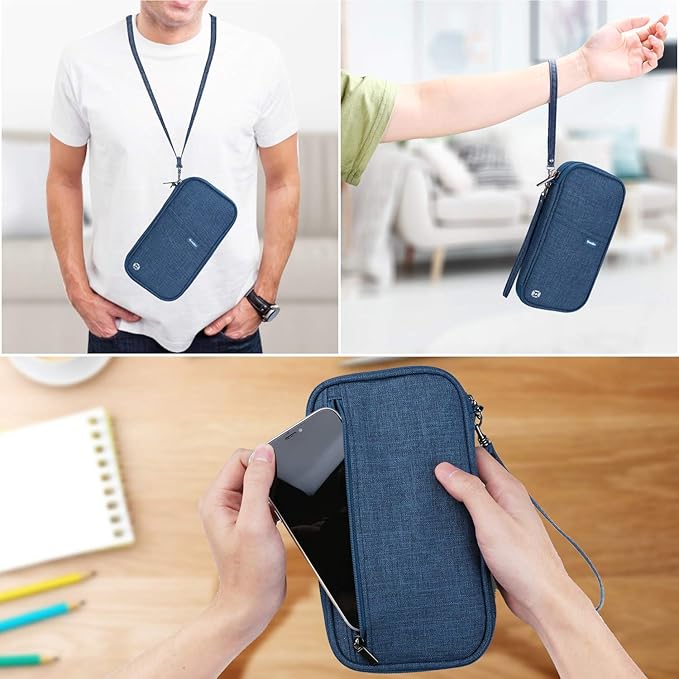 RFID Family Passport Wallet Holder Waterproof, Travel Document Organizer Credit Card Clutch Bag for Men Women