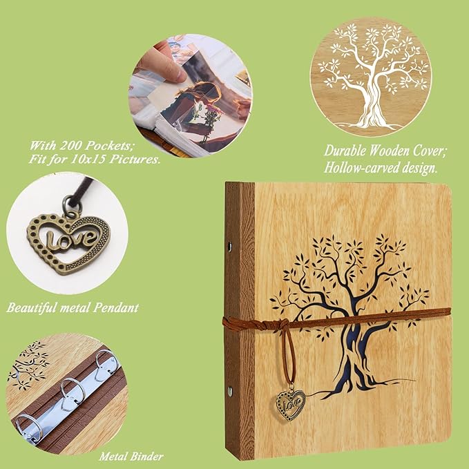 ZEEYUAN 4x6 Photo Album Small Holds 200 Pictures Life Tree 4x6 Family Photo Album,Grandma Gifts Mothers Day Gift for Mom from Daughter Son Fathers Day Gift for Dad