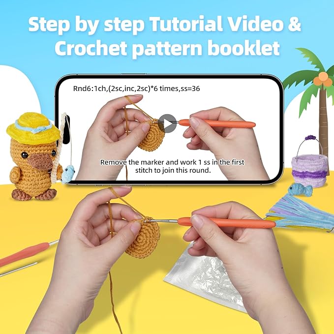 MOREJMTT Crochet Kit for Beginners Animal,Crochet Animal Kits,Crocheting Kit for Starters,Learn to Crochet with Step-by-Step Video Tutorials,Beginner Crochet Kits for Adults(Platypus)