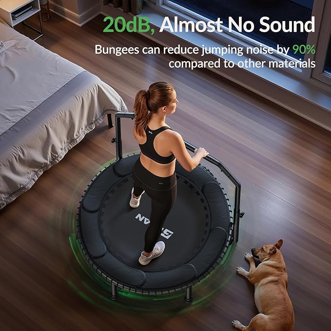 BCAN 40"/48" Mini Rebounder Trampoline for Adults with Bar, 450/550LBS Fitness Trampoline with Bungees, Adjustable Handle, Stable & Quiet, Indoor Outdoor, Whole-Body Workout & Relaxation at Home