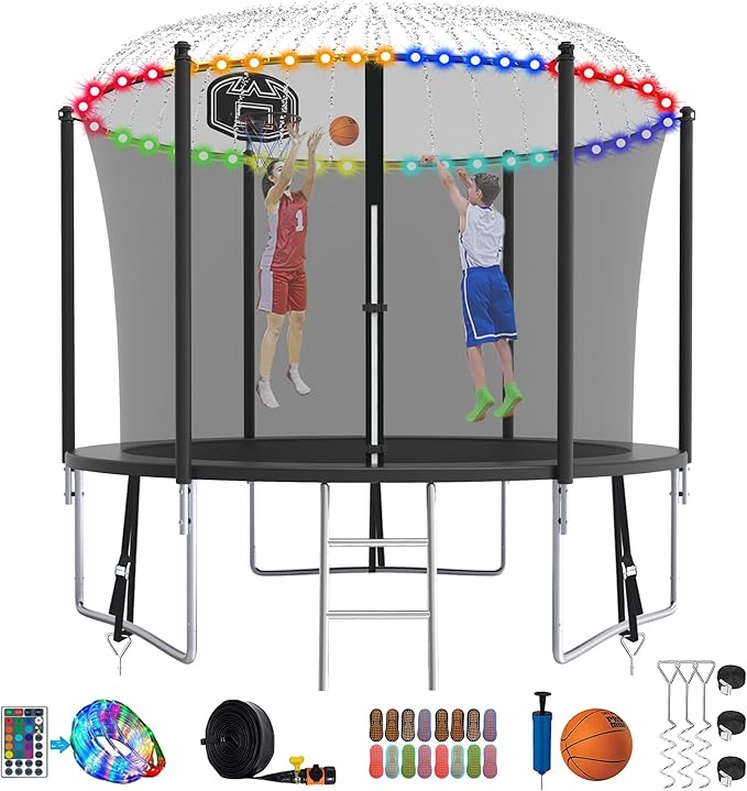 SKYUP Tranpoline 1500LBS 16 15 14 12 10 8 FT Tranpoline for 7-10 Kids and Adults, Windproof Outdoor Tranpoline with Enclosure Net, Basketball Hoop, Easy to Install & Last Long - ASTM Approved