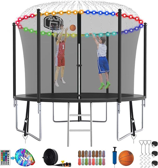 SKYUP Tranpoline 1500LBS 16 15 14 12 10 8 FT Tranpoline for 7-10 Kids and Adults, Windproof Outdoor Tranpoline with Enclosure Net, Basketball Hoop, Easy to Install & Last Long - ASTM Approved