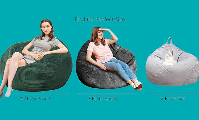 Bean Bag Chairs with Faux Rabbit Fur Cover, 4 ft Giant Memory Foam Bean Bag Chairs for Adults/Teens with Filling,Ultra Soft Faux Fur Fabric, Round Fluffy Sofa for Living Room Bedroom College Dorm