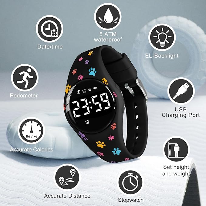 Kids Watches for Girls Boys Digital Sport Watch with Step Counter Pedometer Vibration Alarm Clock, No App Waterproof Fitness Tracker Kids Watch Boys Girls Teens Students Ages 5-16