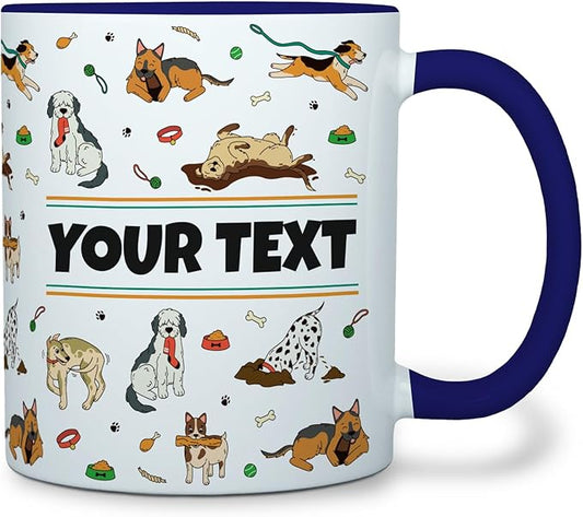 Personalized Mug for Kids - Dogs - Custom Name/Text, Ceramic Hot Chocolate/Cocoa/Coffee Cup for Boys/Girls, Birthday/Christmas/Holiday Gift - 11 oz, Navy Blue Handle