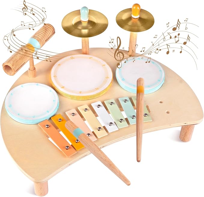 Toddlers Drum Set Toys for Toddlers 1-3,Baby Drum with Xylophone,Musical Instruments Toy, Kids Wooden Montessori Toys Birthday Gift for Boys Girls