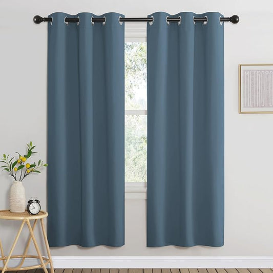 NICETOWN Blackout 72 inch Curtains for Kids Room, Grommet Room Darkening Thermal Insulated Solid Window Treatments Sound Reducing for Bedroom, 2 Panels, W37 x L72, Smoky Blue