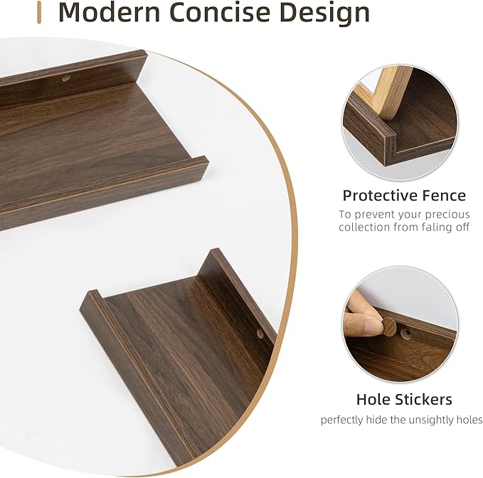 Picture Ledge Shelf, Wood Long Floating Shelves for Wall, Set of 2, 48 inch Picture Ledge Shelves, Photo Ledge Nursery Book Shelves Wall Mounted for Living Room Kids' Room Bedroom, Color Walnut