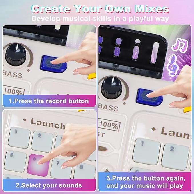 Magic4U Kids DJ Mixer, Toddler Rechargeable DJ Set with Lights, Sound Effect, Demo Songs and Reaction Music Games, Musical Toys Birthday Party Gift for 3-9 Years Old Girls Boys