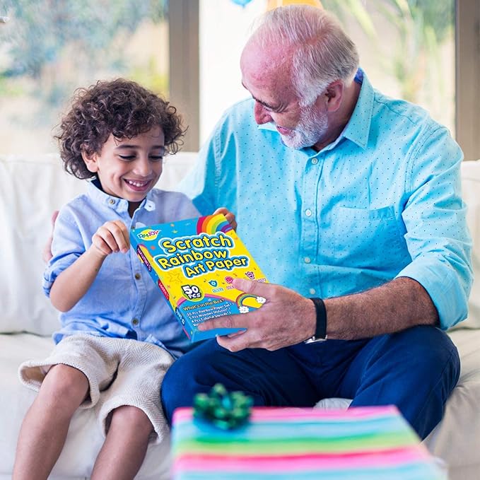 RMJOY Rainbow Scratch Paper Art for Kids: 60PCS Magic Arts Crafts Gifts Toys for Girls Boys Ages 4 5 6 7 8 9 Games Activities for Birthday Family Fathers Day Christmas Stocking Stuffers Easter(Boys)