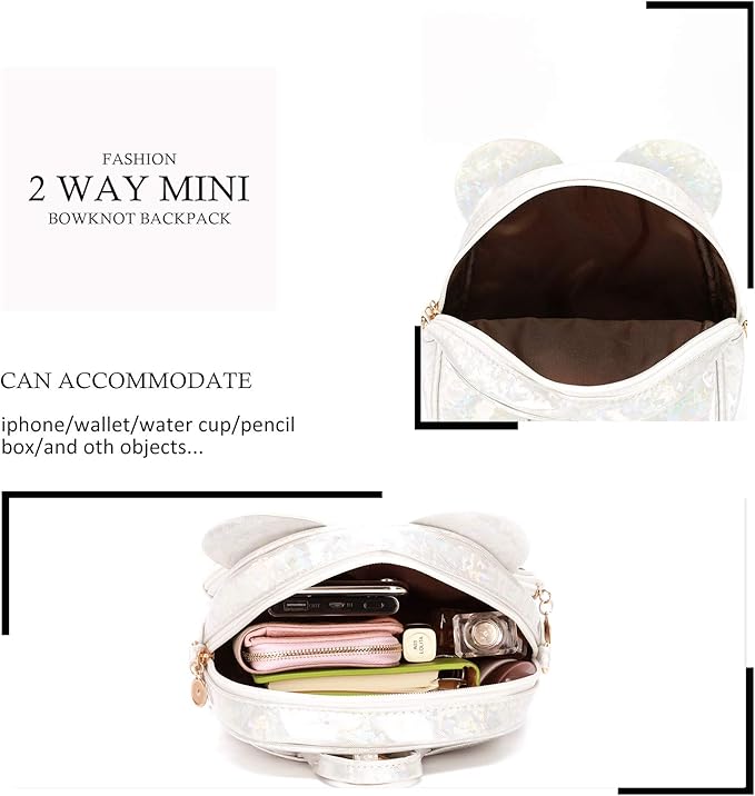 KL928 Girls Bowknot Polka Dot Cute Mini Backpack Small Daypacks Convertible Shoulder Bag Purse for Women