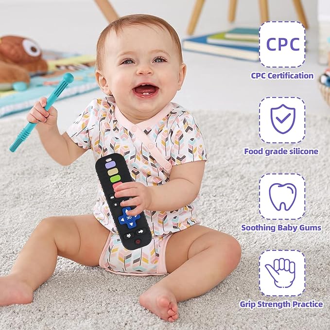 Teething Toys for Babies 0-6 6-12 12-18 Months Bpa Free Teething Sticks and Remote Teether for Babies Baby Sensory Chew Toys for Infants 0-18 Months
