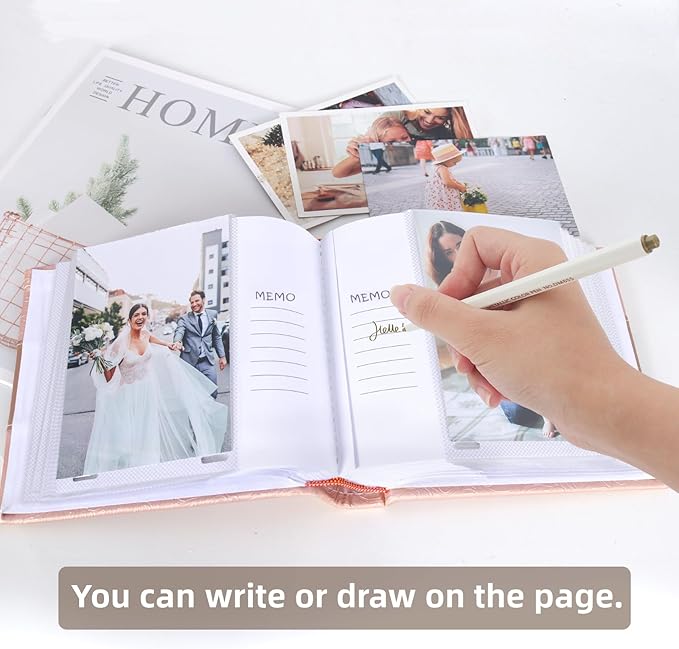 RECUTMS Photo Album 4x6 with Writing Space 100 Photos Photo Book, Leather Cover Picture Album with Memo Areas for Wedding Anniversary Family Baby Couple Valentines Graduation Travel (Light Coffee)