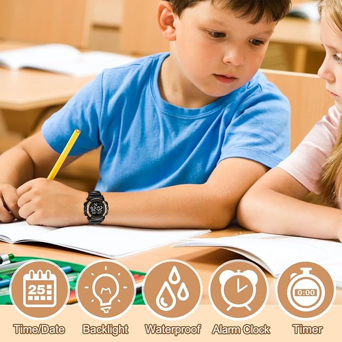 Kids Watch,Boys Watch for 3-15 Year Old Boys,Digital Sport Outdoor Multifunctional Chronograph LED 50 M Waterproof Alarm Calendar Analog Watch for Children with Silicone Band,Kids Gift