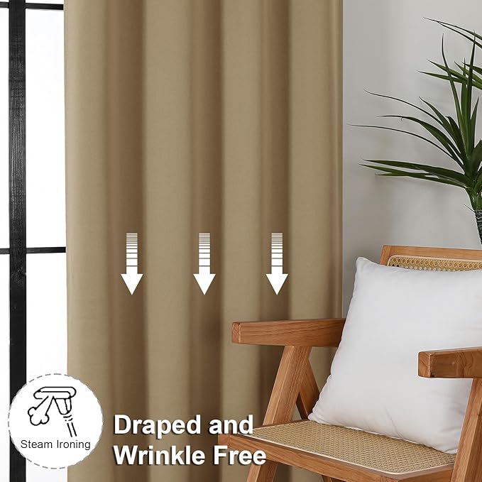 Simplebrand Ava Taupe Blackout Curtains for Bedroom 84 Inch Length 2 Panels Set, Solid Thermal Insulated Privacy Living Room Window Treatment Curtains Blackout Drapes, W50 x L84 Inch, Taupe