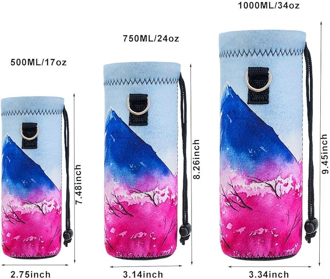 Neoprene Water Bottle Carrier Bag with Adjustable Shoulder Strap for Men Women Walking Hiking,Portable Insulated Holder Case for Stainless Steel/Glass/Plastic Bottles