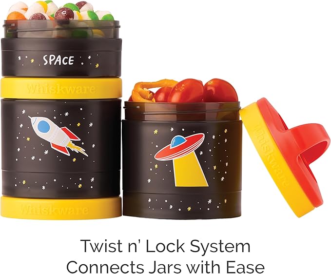 Whiskware Stackable Snack Containers for Kids and Toddlers, 3 Stackable Snack Cups for School and Travel, Space (Pack of 1)