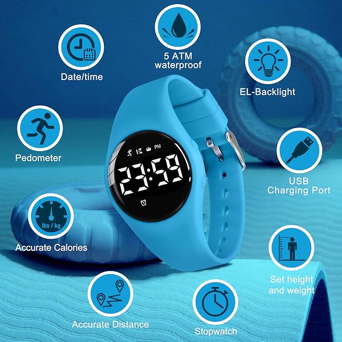 Kids Watches for Girls Boys Digital Sport Watch with Step Counter Pedometer Vibration Alarm Clock, No App Waterproof Fitness Tracker Kids Watch Boys Girls Teens Students Ages 5-16