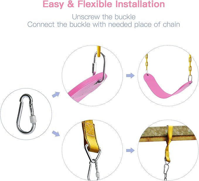 PACEARTH Swing Seat Support 660lb with 68.9 inch Anti-Rust Chains Plastic Coated 23.6 inch Tree Hanging Straps and Locking Buckles Outdoor Playground Tree Swing-Pink