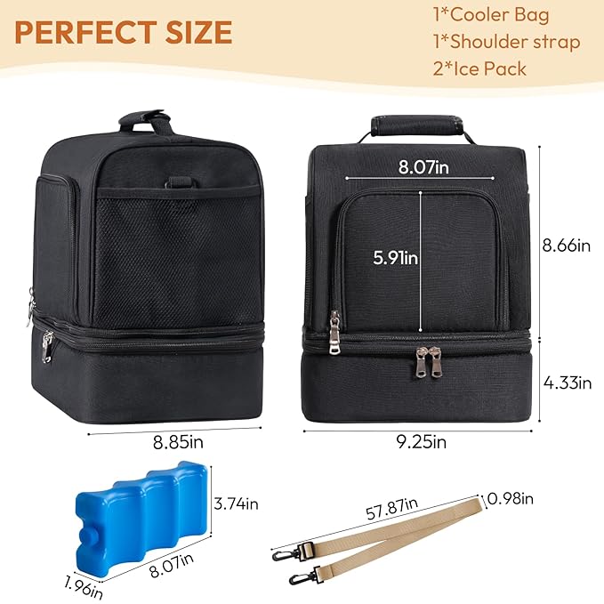 NCVI Breast Pump Bag, Double Layer Removable Pump Bag for Spectra S1, S2, Medela, Breast Pump Backpack with Ice Pack, Insulated Breast Milk Cooler Bag for Working Nursing Moms, Black