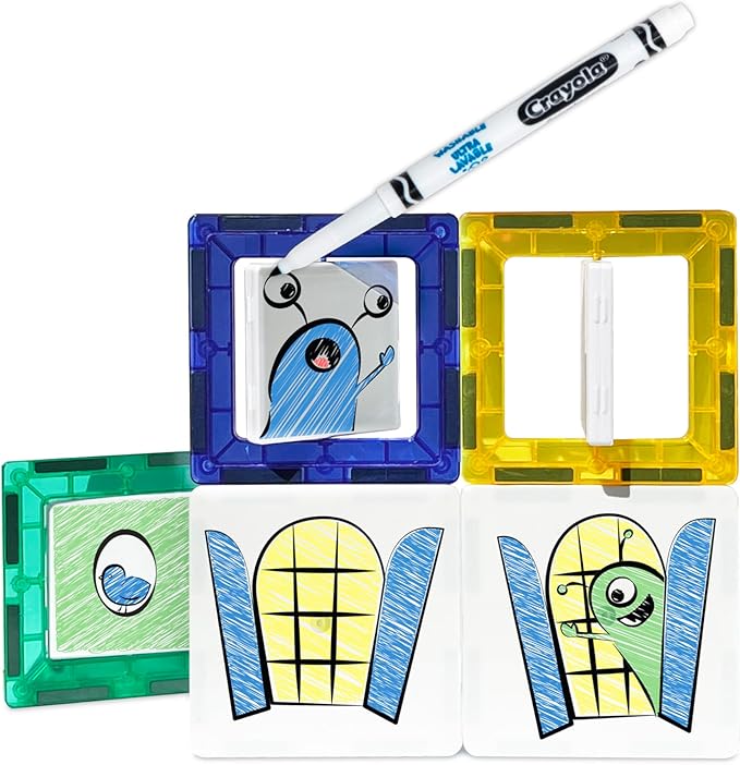 CreateOn Crayola Doodle Magnetic Tiles Building Set for Kids, Magnetic Kids’ Building Toys, STEM & Montessori Arts & Creativity Toys for Boys and Girls Ages 3+, 24-Piece Set