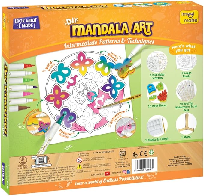 Imagimake Mandala Art Kit | Watercolor Paint Set | 12 Exciting Mandala Projects in Arts and Crafts for Kids Ages 8-12-14-16 | Craft Kits for Adults & Kids | 8 Year Old Girl Birthday Gifts