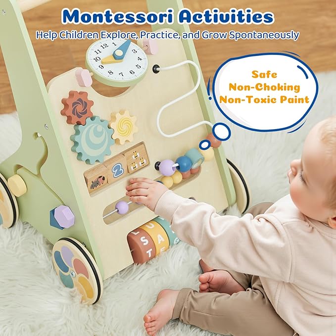 Baby Push Walker for Baby Boy 6-12 Months, Wooden Baby Walker Push Toy, Learning to Walk, Baby Walkers for Girls, Montessori Walker Toy with Wheels