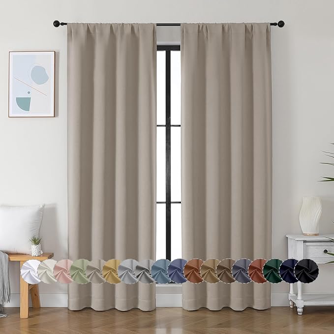 Simplebrand Ava Stone Blackout Curtains for Bedroom 84 Inch Length 2 Panels Set, Solid Thermal Insulated Privacy Living Room Window Treatment Curtains Blackout Drapes, W40 x L84 Inch, Stone